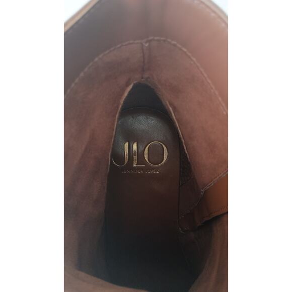 Cognac chunky block heel boots  size 10 square toe zip closure J Lo glam regency - Picture 6 of 10